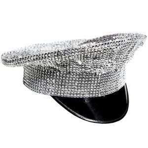 Rhinestone Police Officer Patrol Cop Hat Silver